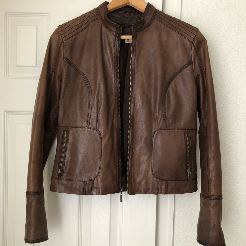 Brown Leather Moto Jacket